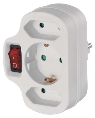 Mehrfachsteckdose, 2x Euro + 1x Schuko mit Schalter, weiss