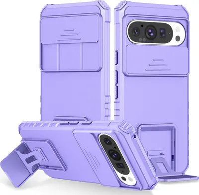 Obrázek produktu pro Pouzdro pro Google Pixel 10 / Pixel 10 Pro dvouvrstvé robustní, vojenská ochrana pouzdro s stojánku a posuvnou ochranou kamery Fialová