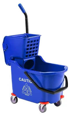 Immagine prodotto di Secchio per mop - Secchio da 32 litri con pressa laterale - Plastica - Carrello per la pulizia con rotelle - Blu