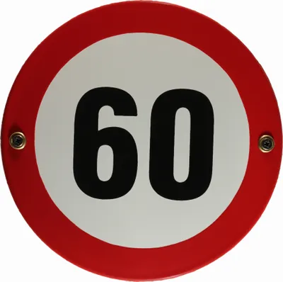 Produktbild von Emaille Schild Tempo 60 Verkehrszeichen Verkehrsschild Geburtstagsschild Emailleschild Verbotsschild