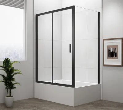Productafbeelding van Polysan DEEP BLACK Rechthoekige douchecabine, 1200x900mm, links/rechts variant, helder glas