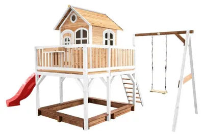 Produktbild von Axi Playhouse Liam 277 x 541 x 291 cm Holz Natur Rot Weiß