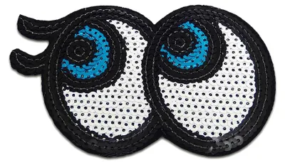 Zdjęcie produktu dla Oczy z cekinami – naszywka, naklejka do naprasowania, aplikacja, naszywka, łatka, do naprasowania, rozmiar: 12,2 x 8 cm