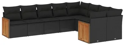 Productafbeelding van vidaXL 9-delige tuinmeubelset met kussens, zwart, polyrotan