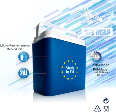 Produktbild von BigDean Kühlbox 24 Liter blau/weiß - Isolierbox mit bis zu 14 Std. Kühlung - Kühltasche für unterwegs - Outdoor Thermobox für Camping, Picknick & Garten - Europe