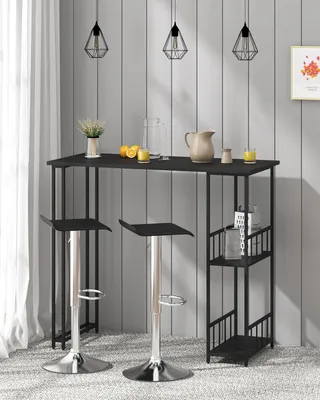 Produktbild von WOLTU Bartisch BT25sz Stehtisch Bistrotisch Bartheke Tresentisch, mit 2 Ablagefläche, Metallgestell, MDF, 120x50x105cm(BxTxH), Schwarz