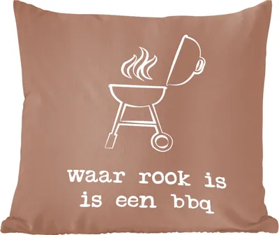 Produktbild von MuchoWow® Zierkissen Sofakissen Wohnzimmer Dekokissen 50x50 cm Sprichwörter - 'Wo Rauch ist, ist auch Grill' - Zitate - Komfort - Sofakissen
