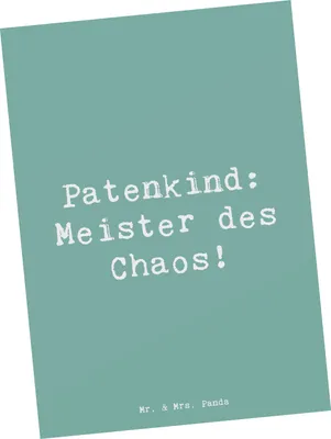 Produktbild von Mr. & Mrs. Panda Postkarte Spruch Patenkind Chaosmeister - Meeresbrise - Geschenk, Verwandte, Humor, Chaos, Grußkarte, Ansichtskarten, Ansichtskarte, Patenschaft, Familie