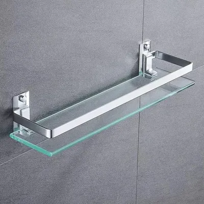 Obrázok produktu pre Sklenená polička do kúpeľne - Tvrdené sklo - Strieborná - 35 cm
