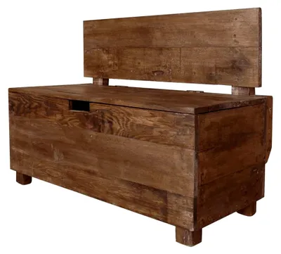 Produktbild von Sitzbank mit Stauraum aus handgefertigtem Holz, Truhenbank, Aufbewahrungstruhe, Spielzeugkiste, Massivholz, 86x40x60cm