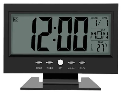 Digitalwecker mit Nachtlicht, Schlummerfunktion, Temperaturanzeige (Schwarz)