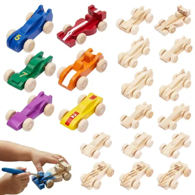 Image de Voitures miniatures en bois, lot de 20 pièces, 6 modèles différents, jouets créatifs pour enfants