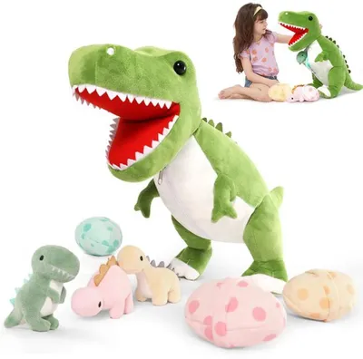 Image de Azomor® : grande peluche dinosaure avec des œufs surprise et un tissu tout doux