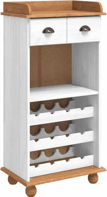 Obrázok produktu pre Skrinka na víno ASKIM Biela s medovým vrchom 57 x 37 x 114 cm