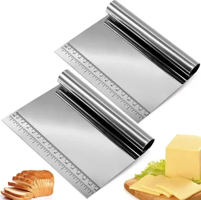 Produktbild von KüChe Spachtel Schaber Aus Edelstahl Teigkarte Groß Edelstahl Teigschaber Edelstahl Set GemüSeschaufel KüChe Kuchen Und Pizza Cutter Teigschneider LöFfel Schaber FüR Pasta Backen GebäCk 2 StüCk