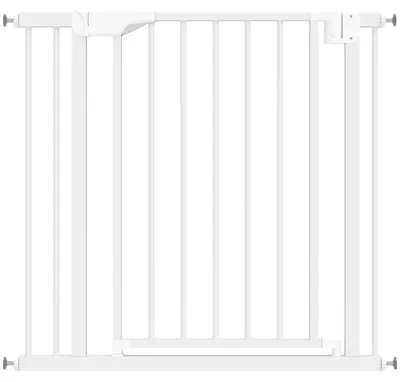 Image de Barrière de sécurité pour escaliers, sans perçage, fermeture automatique | Couleur : Blanc | Dimensions : 76-88 x 3 x 76 cm