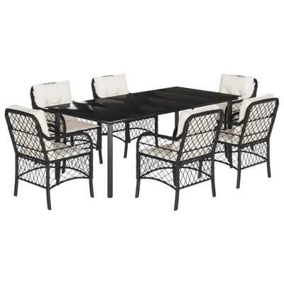Produktbild von 7-tlg. Garten-Essgruppe mit Kissen Schwarz Poly Rattan