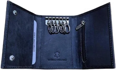Zdjęcie produktu dla Skórzany brelok do kluczy, ciemnoniebieski, 6 haczyków, 23 cm