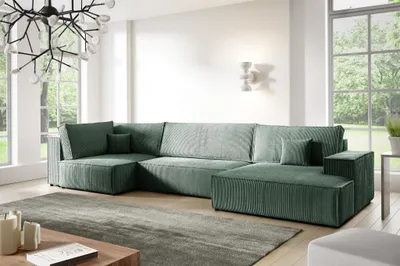 Produktbild von Wohnlandschaft Schlafsofa CORUNIA Stoff Poso Grün Ottomane Rechts