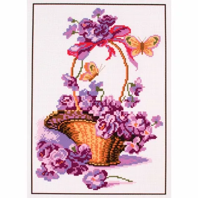 Image de CdA Aida imprimé pour broderie au point de croix "Panier avec fleurs" PA0399, 20 x 28 cm