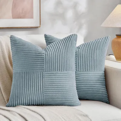 Productafbeelding van Kussensloop set van 2, lichtblauw, corduroy, 55x55 cm, zachte decoratieve kussensloop