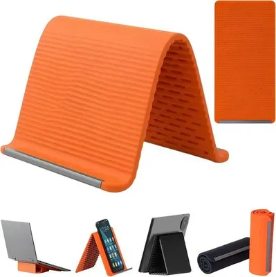 Produktbild von Faltbarer Handyhalter & Tabletständer - Silikon - Orange - Handyhalter für den Königstag - Tragbarer Silikon-Handyhalter - Universell - Kompakt und leicht - Für iPhone, Samsung, iPad