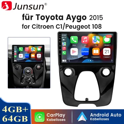 Obrázek produktu pro Carplay 10" autorádio pro Toyota Aygo II Citroen C1 Peugeot 108 Android 15 GPS Navi WIFI BT DAB+ SWC USB 4+64G 8-core