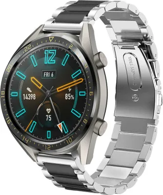 Produktbild von Strap-it Huawei Watch GT / GT 2 Gliederarmband (Silber / Schwarz)