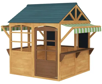 Produktbild von Kinderspielhaus aus Tannenholz, Faltbares Häuschen mit Fenstern, Tür, für Kinder im Alter von 3-8 Jahren, Braun+Blau