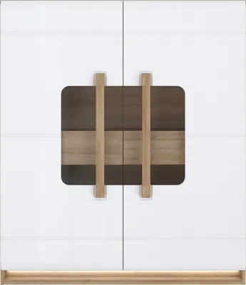 Produktbild von Stauraumvitrine >ATTENTION< 2 Türen, 2 Schübe, Eiche Nachbildung / Weiß Gloss - 119,9x139,6x41,5cm BxHxT