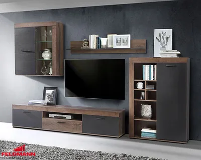 Produktbild von Wohnwand Anbauwand Mediawand 4-teilig schlammeiche schwarz eiche Modern
