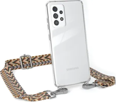 Produktbild von EAZY CASE Handykette - Verstellbarer Trageriemen kompatibel mit Samsung Galaxy A52 / A52 5G / A52s 5G, Handykordel mit transparenter Silikon-Hülle, Band in Braun