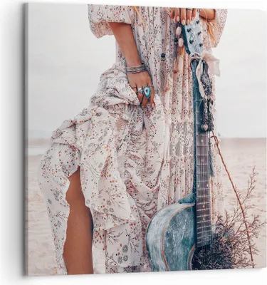 Produktbild von Bild auf Leinwand - Leinwandbild - Einteilig - Frau Kleid Gitarre - 50x50cm - Wand Bild - Wanddeko - Wandbilder - Leinwanddruck - Bilder - Wanddekoration - Leinwand bilder - Wandbild - AC50x50-4685
