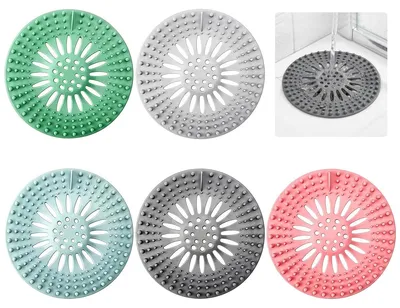 Image de Filtre à cheveux pour douche - Grille de drainage en silicone pour retenir les cheveux - Lot de 5