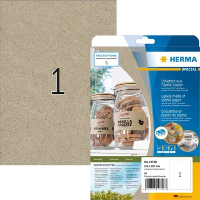 Produktbild von Etiketten Silphie-Papier A4 210x297mm naturbraun VE=32x20 Blatt/20 Stück