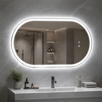Immagine prodotto di ZMH Lampada da specchio a LED per bagno 50x80 cm Lampada da specchio per bagno con interruttore touch 3000K-6500K Specchio da bagno illuminato Dimmerabile Ovale
