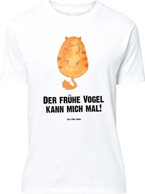 Produktbild von Mr. & Mrs. Panda Größe M T-Shirt Katze Frühaufsteher - Weiß - Geschenk, Herren, Verschlafen, Genervt, Katzen, Shirt, Mittelfinger, Tshirt, mit Spruch, Kaffee, Tiger