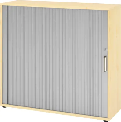 Produktbild von bümö Rollladenschrank office - 3 Ordnerhöhen - Nachbildung Ahorn/Silber, Griff: Streifengriff (Kunststoff)