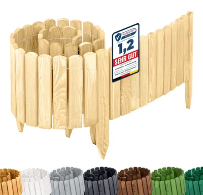 Image de Bordure de pelouse Garronda en bois pour parterres, 200 cm x 30 cm, bordure flexible en rouleau pour jardin GD-0109 (Naturel (non imprégné), hauteur : 30 cm)