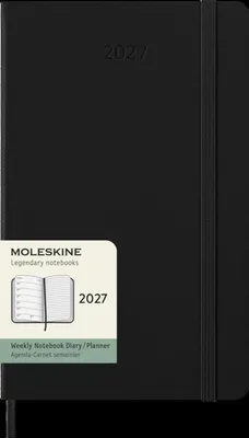 Immagine prodotto di Calendario settimanale 12 mesi, formato A5 grande, 1 settimana per pagina, orientamento orizzontale, copertina rigida nera, 2027