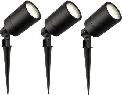 Produktbild von Ledvion - 3er Set, Gartenstrahler mit Erdspieß, IP65, 3W, GU10, 4000K, 220-240V, Neutralweiß, LED Strahler, Gartenbeleuchtung mit Strom, Mit GU10 Leuchtmittel, Dimmbar, Wasserdicht