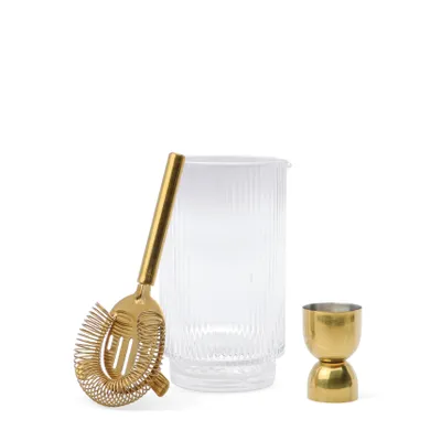 Image de Set de bar Renley – verre doseur, passoire, cuillère et verre – or