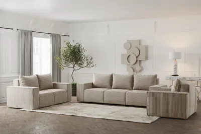 Produktbild von Sofaset Designersofa ESTELLE 3-2-1 in Stoff Poso Beige