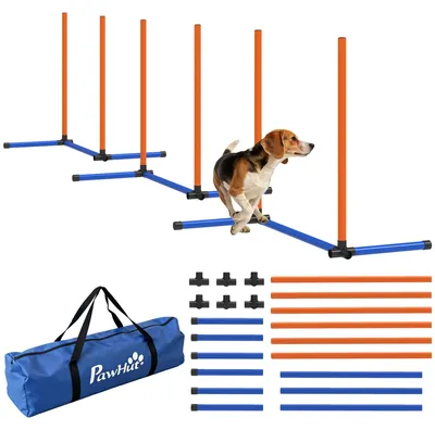 Zdjęcie produktu dla Zestaw do agility dla psów PawHut, 3-częściowy zestaw do agility ze słupkami do slalomu, kolor pomarańczowy