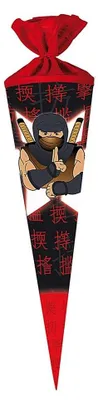 Produktbild von Schultüte / Zuckertüte NINJA ROT ca. 70 cm (Länge) | rund | Durchmesser ca. 19 cm