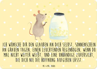 Produktbild von Mr. & Mrs. Panda Wandbild Maus Sterne DIN A6 - Gelb Pastell - Geschenk, Taufgeschenk, Schild, Türschild, Kindergeburtstag, Taufe, Metallschild, tafel, wandtafel