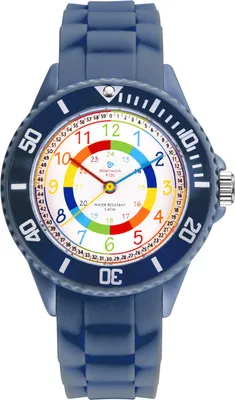 Produktbild von Alienwork Kids Lernuhr Kinderuhr Jungen Mädchen Marineblau Silikon-Armband Mehrfarbig Kinder-Uhr Wasserdicht 5 ATM Zeit Lernen