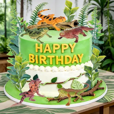 Imagen del producto de Omgoods - Mini adornos para tartas con motivos de reptiles y hojas, set de 15 unidades