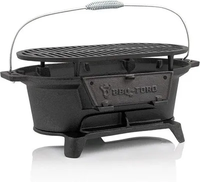 Zdjęcie produktu dla Żeliwna patelnia grillowa na kemping i do ogrodu – przenośny grill na węgiel drzewny 50 x 25 cm