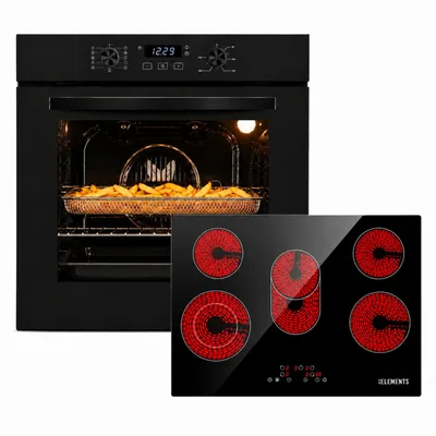 Produktbild von KB ELEMENTS Herdset Autark 77 cm Glaskeramikkochfeld + Einbaubackofen 60 cm, Air Fry, Steam Clean, Heißluft, 5 Kochzonen, 8400W, A+